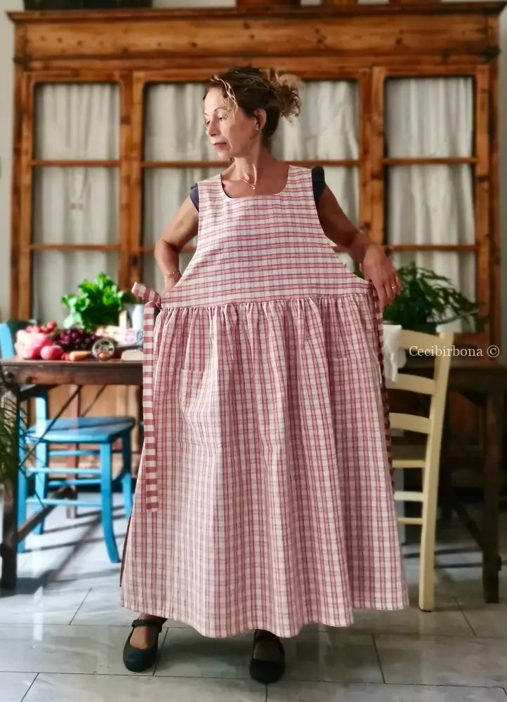 Grembiule in cotone a quadri tartan rosa e panna (Ref. 514) - grembiule donna tessuti moderni