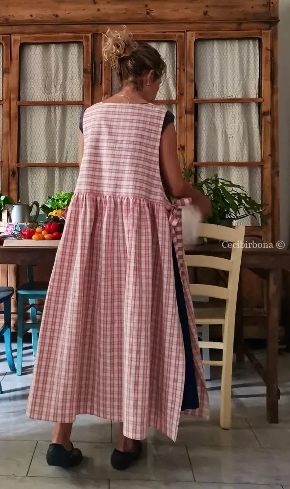 Grembiule in cotone a quadri tartan rosa e panna (Ref. 514) - grembiule donna tessuti moderni