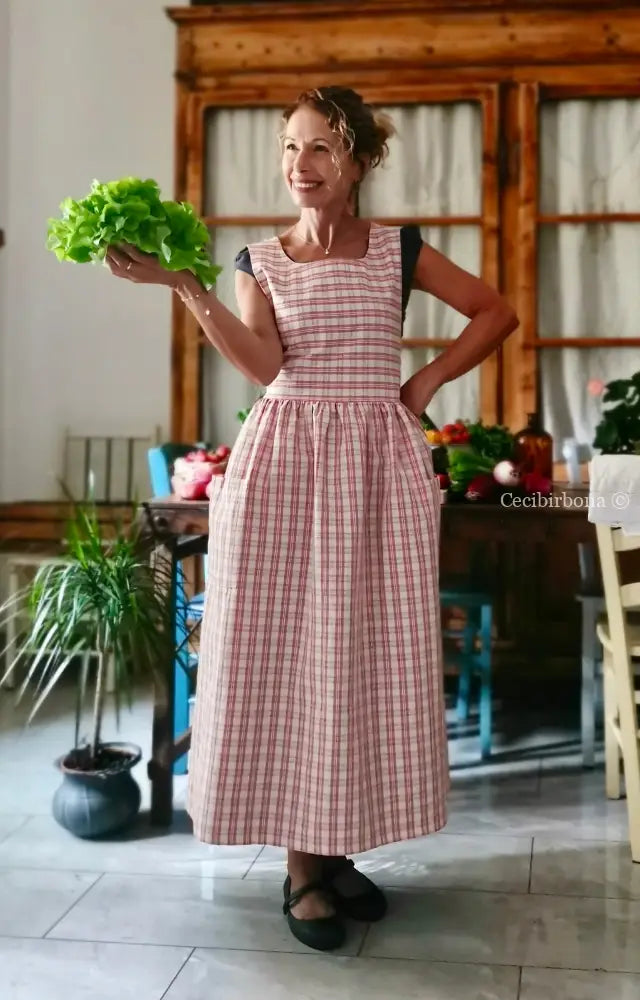 Grembiule in cotone a quadri tartan rosa e panna (Ref. 514) - grembiule donna tessuti moderni