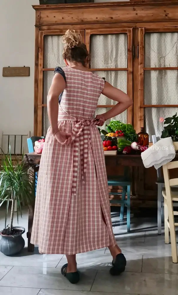 Grembiule in cotone a quadri tartan rosa e panna (Ref. 514) - grembiule donna tessuti moderni