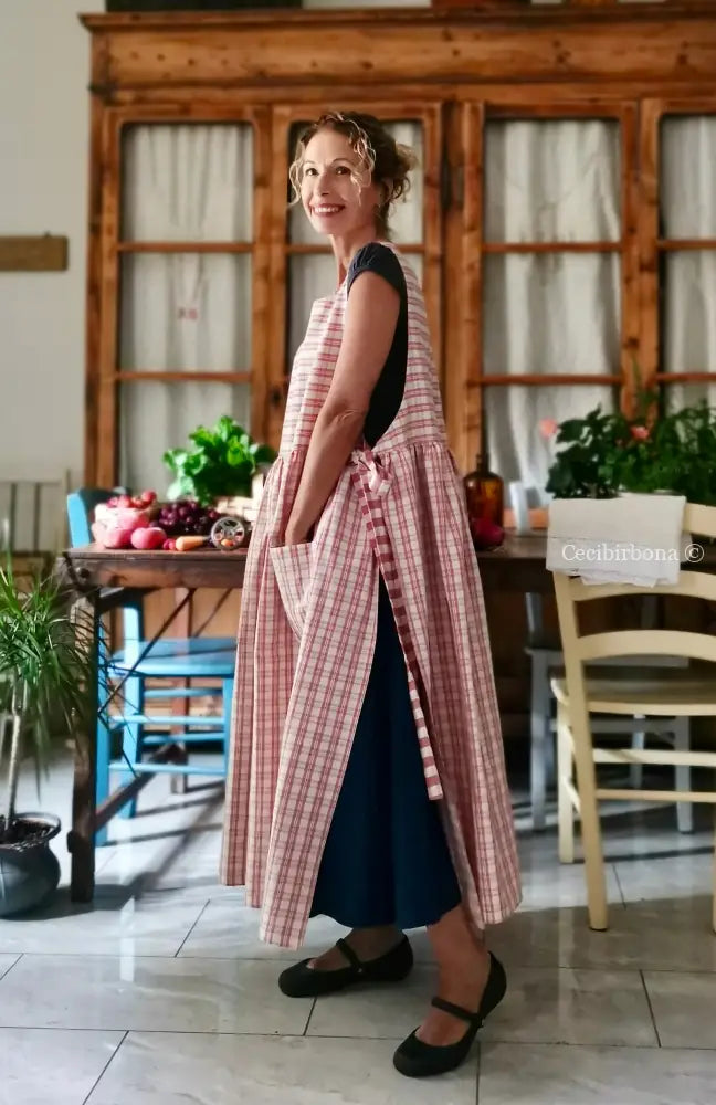 Grembiule in cotone a quadri tartan rosa e panna (Ref. 514) - grembiule donna tessuti moderni