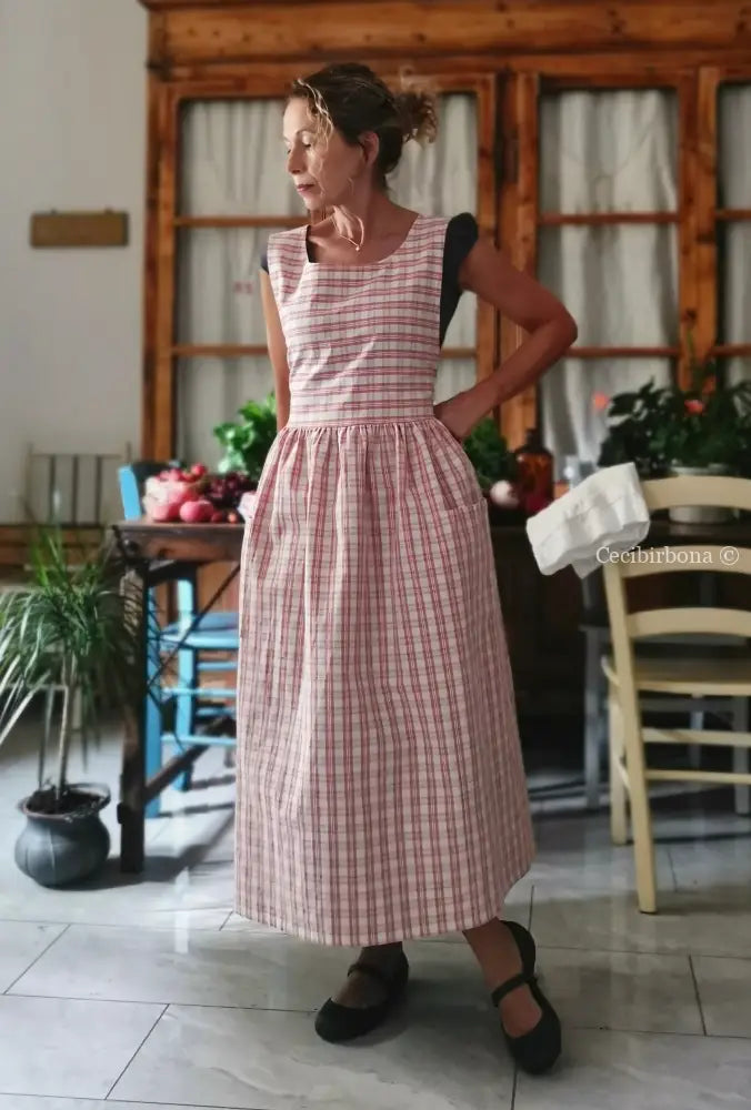Grembiule in cotone a quadri tartan rosa e panna (Ref. 514) - grembiule donna tessuti moderni