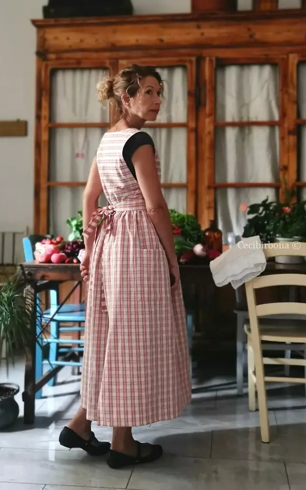 Grembiule in cotone a quadri tartan rosa e panna (Ref. 514) - grembiule donna tessuti moderni