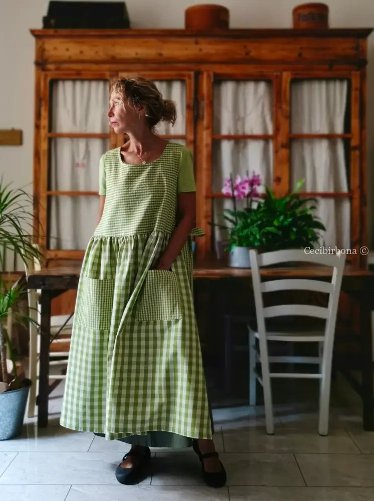 Grembiule in cotone a quadri verdi patchwork (Ref. 426) grembiule donna tessuti moderni