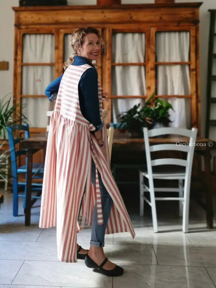 Grembiule in cotone a righe rosa antico (Ref. 393) grembiule donna tessuti moderni