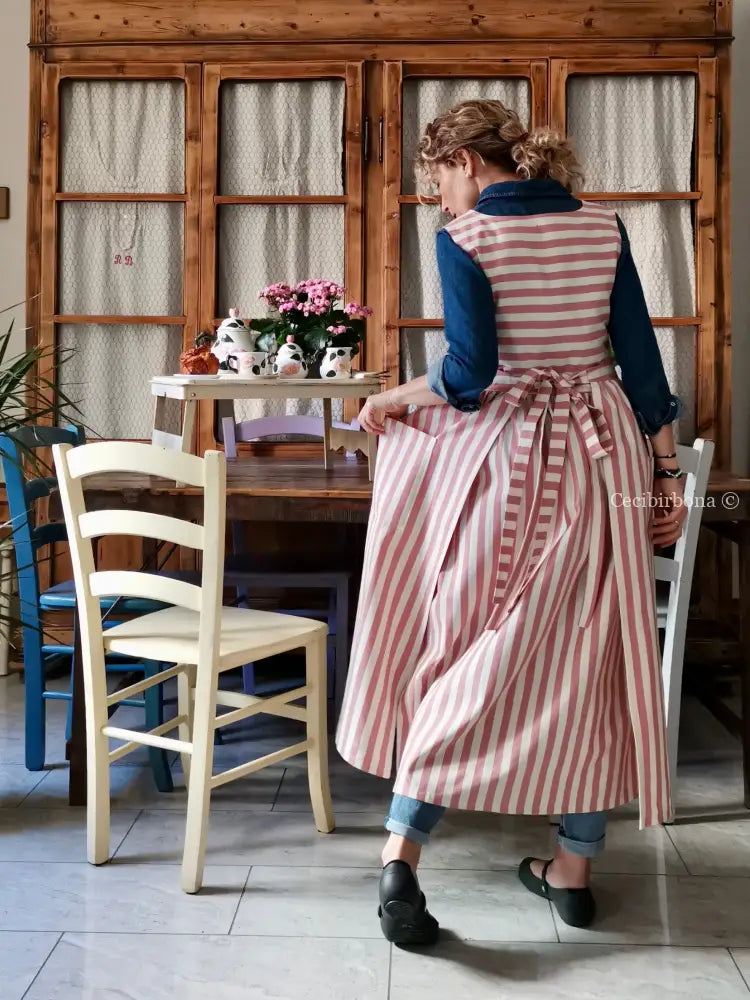 Grembiule in cotone a righe rosa antico (Ref. 393) grembiule donna tessuti moderni