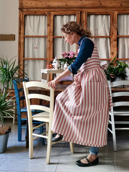 Grembiule in cotone a righe rosa antico (Ref. 393) grembiule donna tessuti moderni