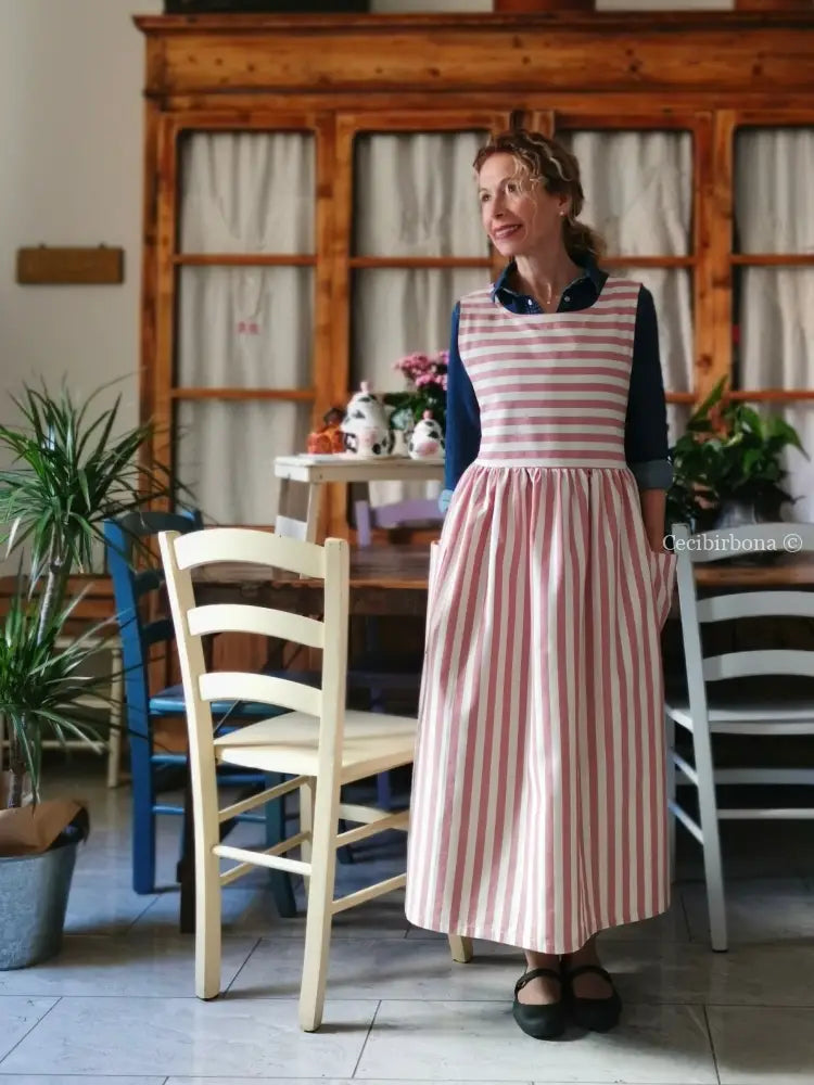 Grembiule in cotone a righe rosa antico (Ref. 393) grembiule donna tessuti moderni