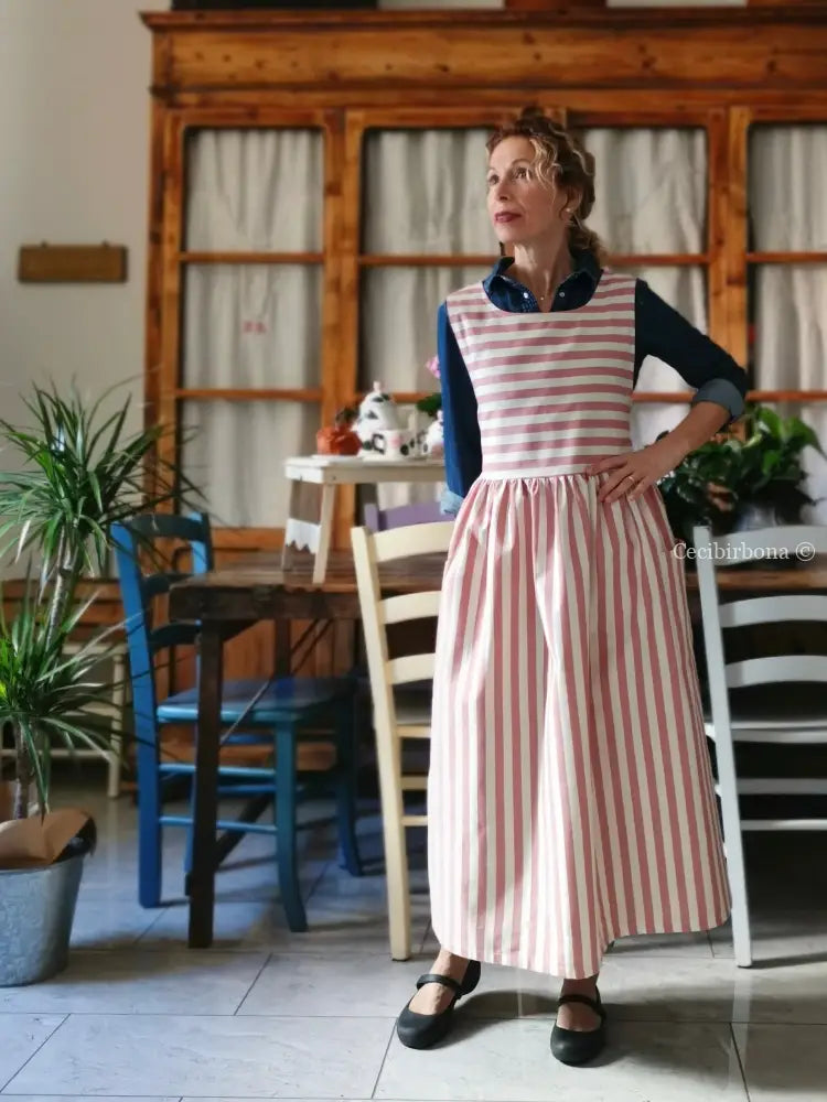 Grembiule in cotone a righe rosa antico (Ref. 393) grembiule donna tessuti moderni