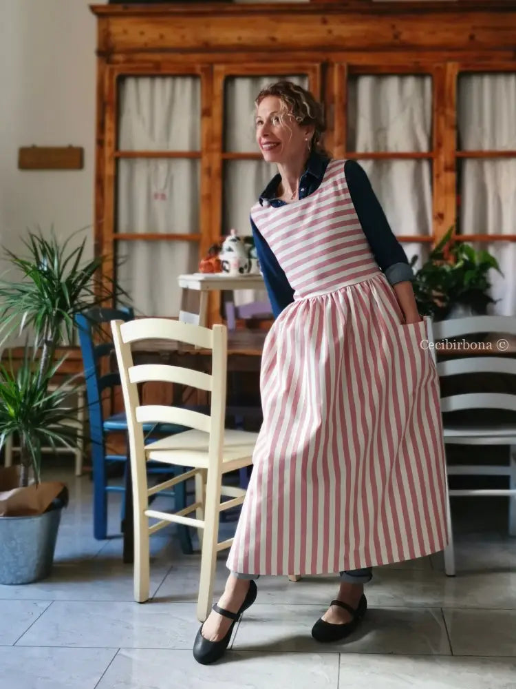 Grembiule in cotone a righe rosa antico (Ref. 393) grembiule donna tessuti moderni
