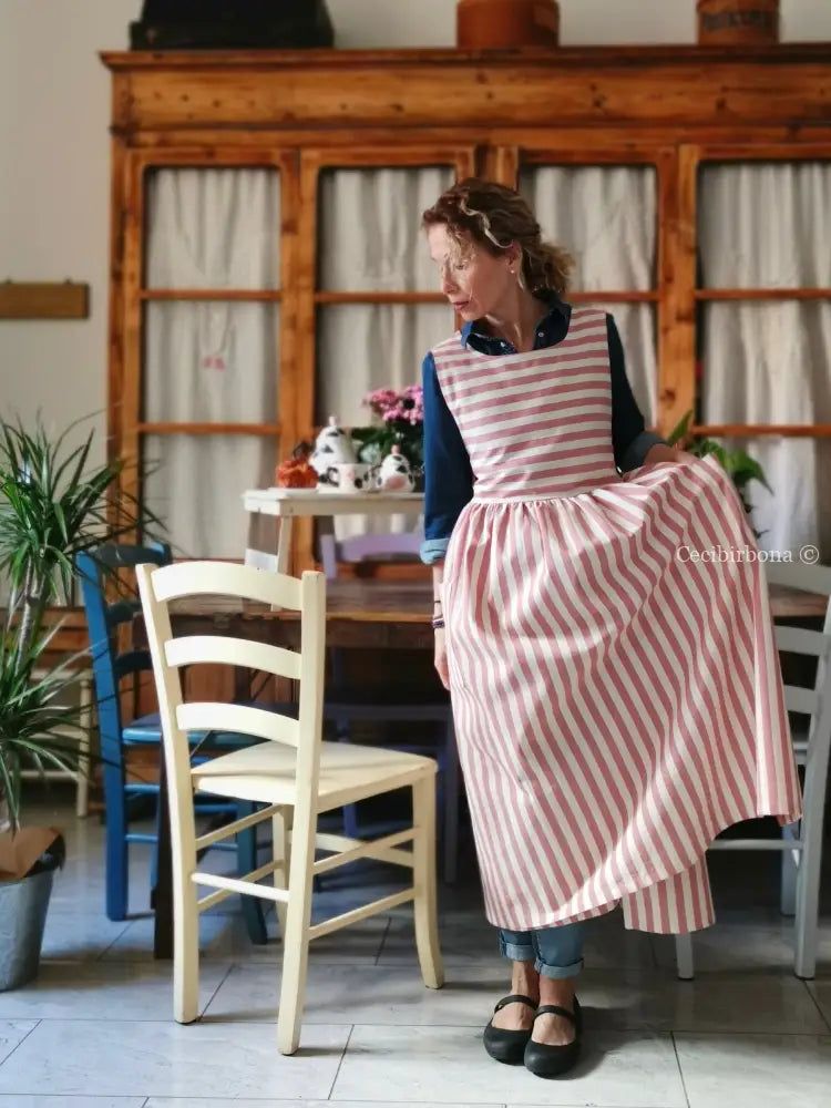 Grembiule in cotone a righe rosa antico (Ref. 393) grembiule donna tessuti moderni