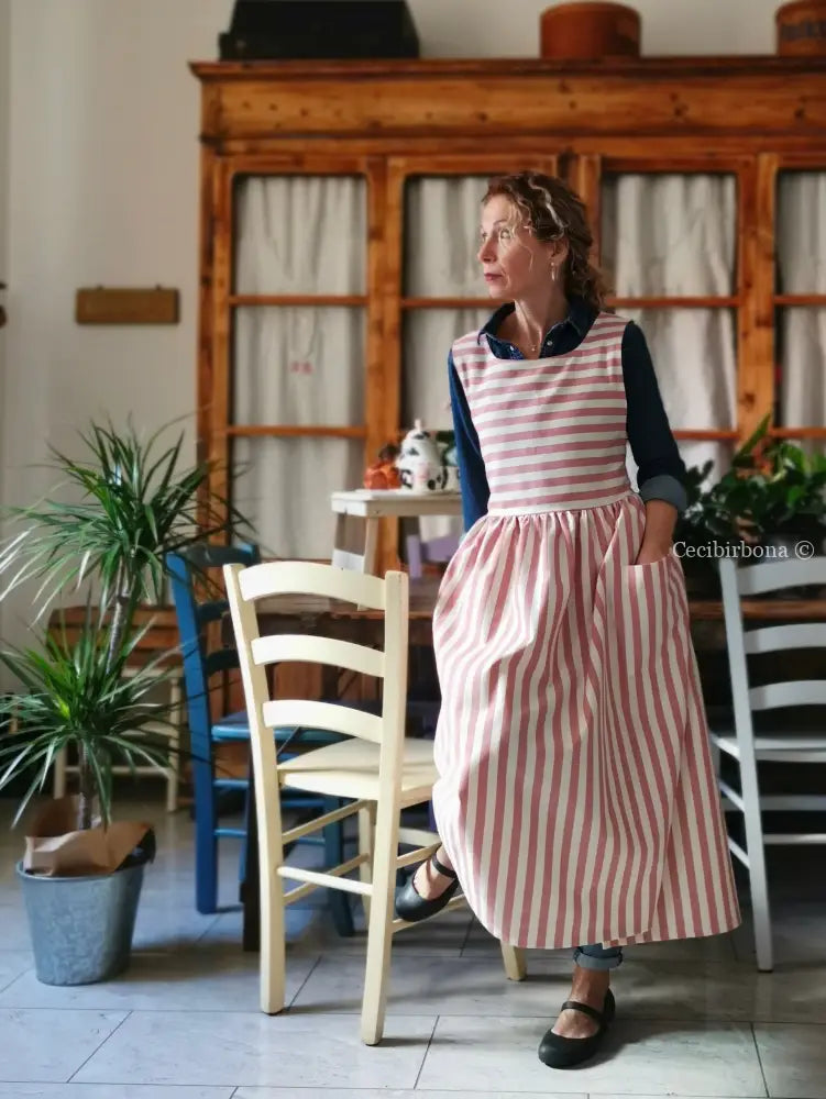 Grembiule in cotone a righe rosa antico (Ref. 393) grembiule donna tessuti moderni