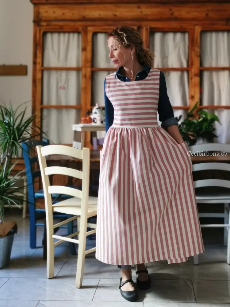 Grembiule in cotone a righe rosa antico (Ref. 393) grembiule donna tessuti moderni