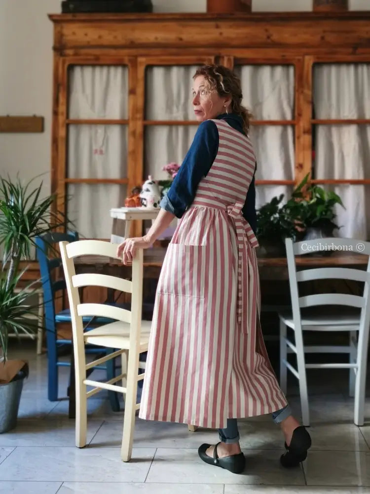 Grembiule in cotone a righe rosa antico (Ref. 393) grembiule donna tessuti moderni