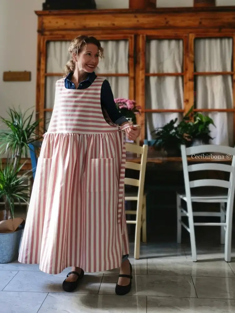 Grembiule in cotone a righe rosa antico (Ref. 393) grembiule donna tessuti moderni