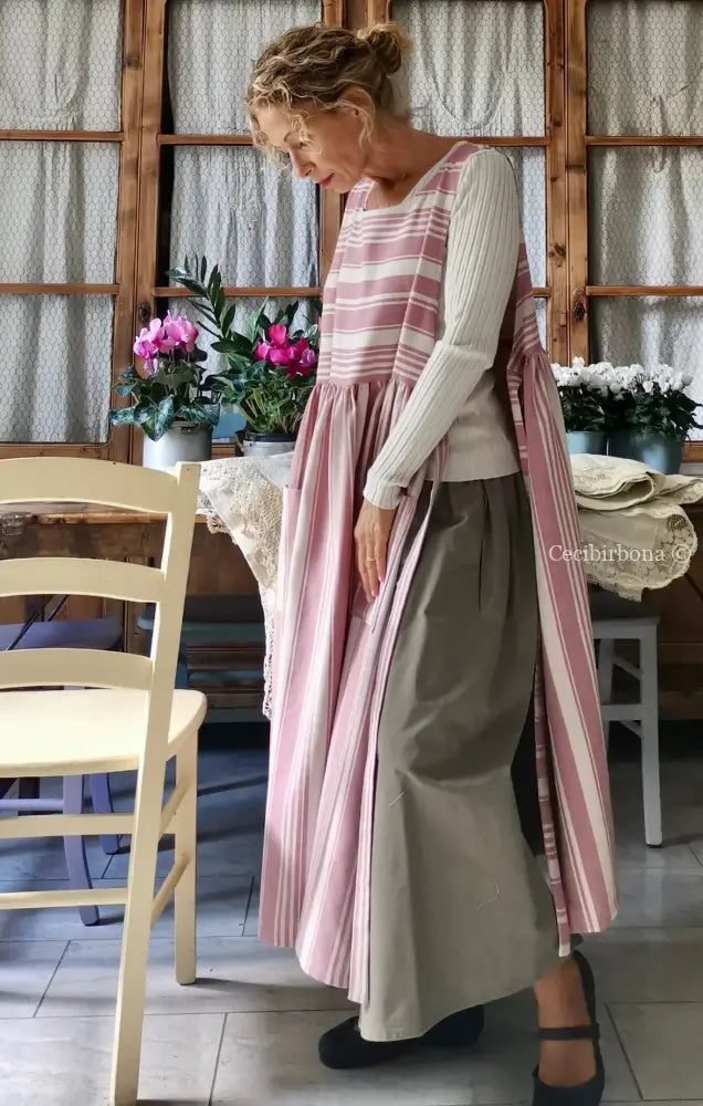 Grembiule in cotone a righe rosa e panna (Ref. 67) grembiule donna tessuti moderni
