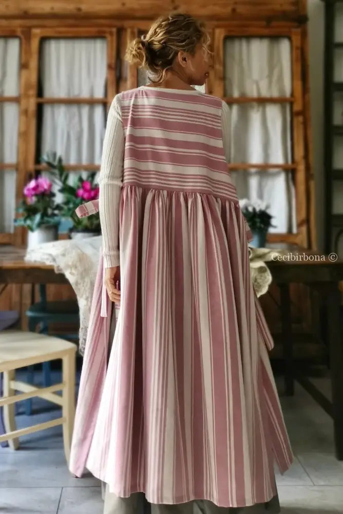 Grembiule in cotone a righe rosa e panna (Ref. 67) grembiule donna tessuti moderni