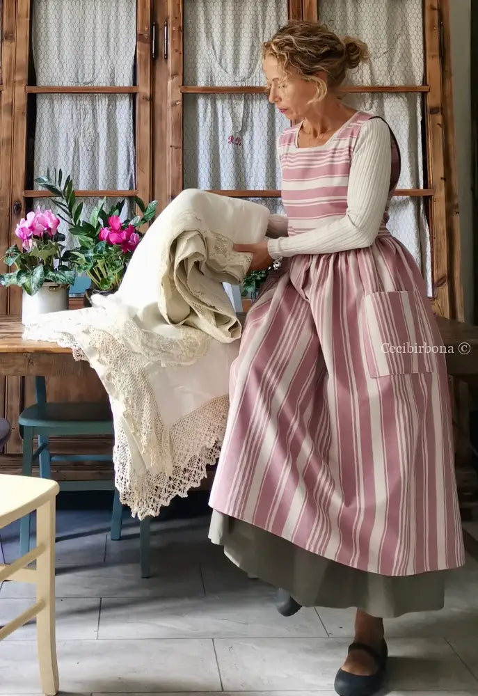 Grembiule in cotone a righe rosa e panna (Ref. 67) grembiule donna tessuti moderni