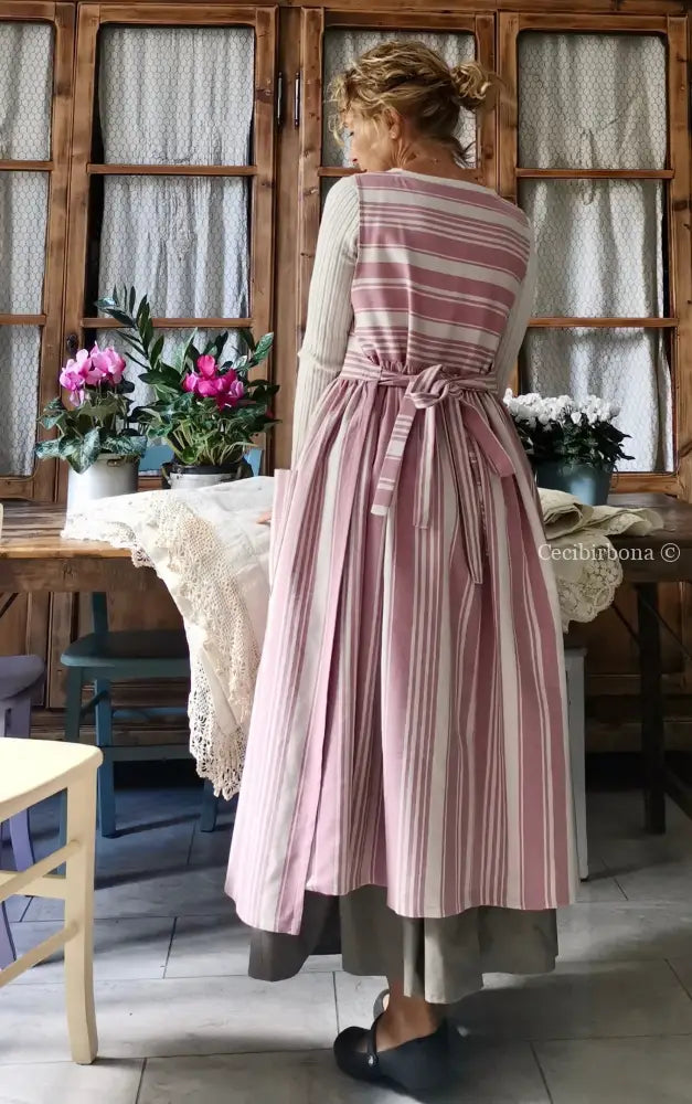 Grembiule in cotone a righe rosa e panna (Ref. 67) grembiule donna tessuti moderni