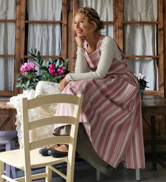 Grembiule in cotone a righe rosa e panna (Ref. 67) grembiule donna tessuti moderni