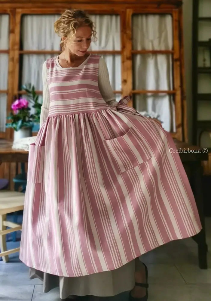 Grembiule in cotone a righe rosa e panna (Ref. 67) grembiule donna tessuti moderni