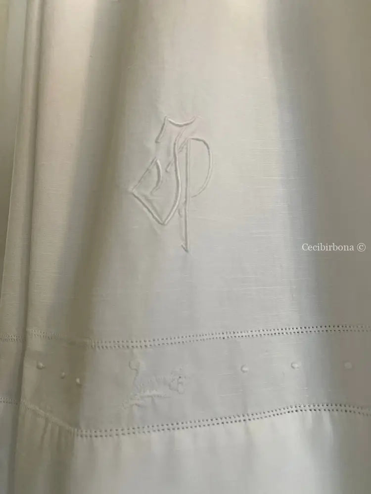 Grembiule in cotone antico con monogramma FP e ricamo con fiocchi (Ref. 16) grembiule donna tessuti antichi