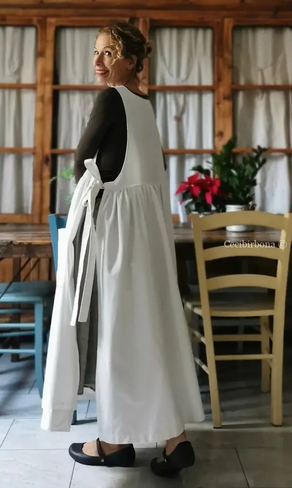 Grembiule in cotone antico con monogramma FP e ricamo con fiocchi (Ref. 16) grembiule donna tessuti antichi