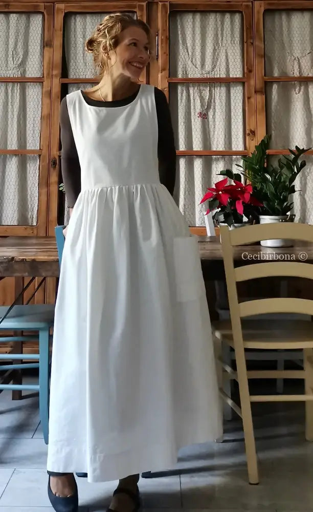 Grembiule in cotone antico con monogramma FP e ricamo con fiocchi (Ref. 16) grembiule donna tessuti antichi