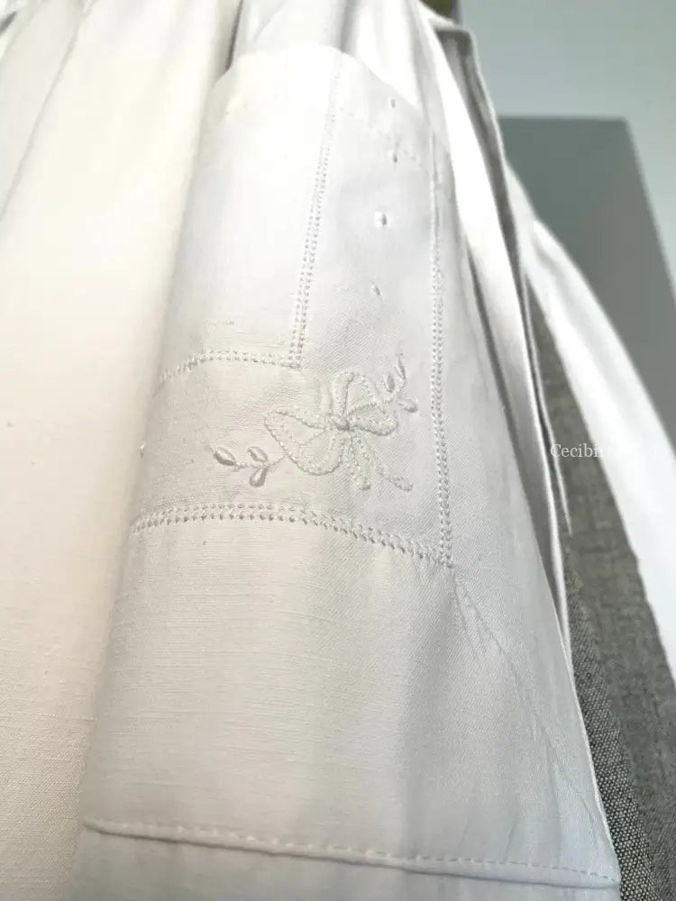 Grembiule in cotone antico con monogramma FP e ricamo con fiocchi (Ref. 16) grembiule donna tessuti antichi