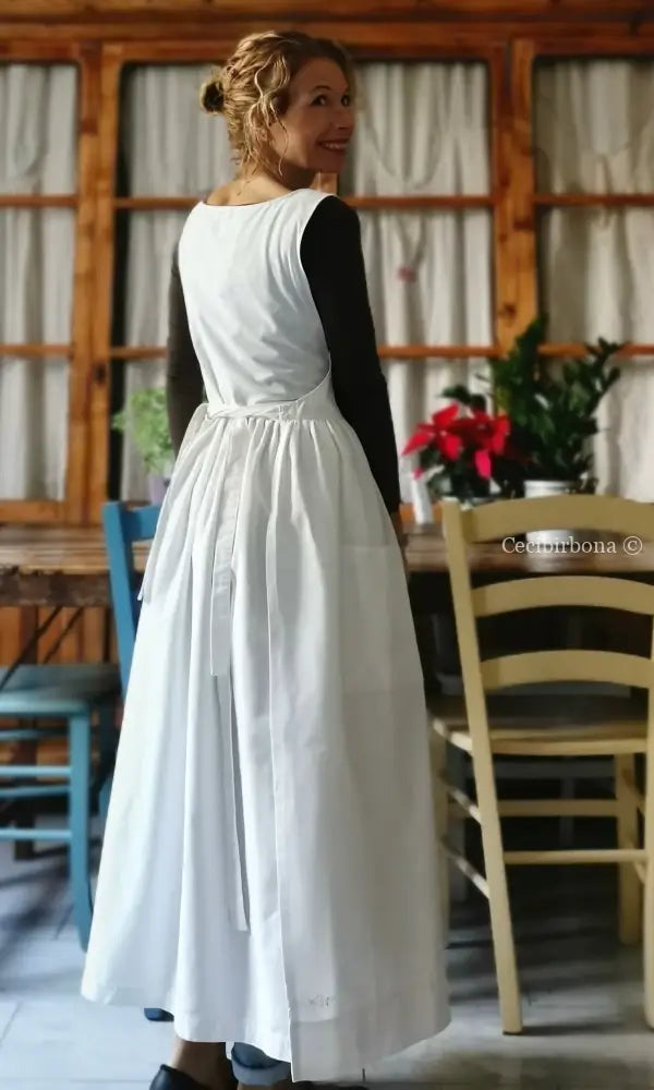 Grembiule in cotone antico con monogramma FP e ricamo con fiocchi (Ref. 16) grembiule donna tessuti antichi