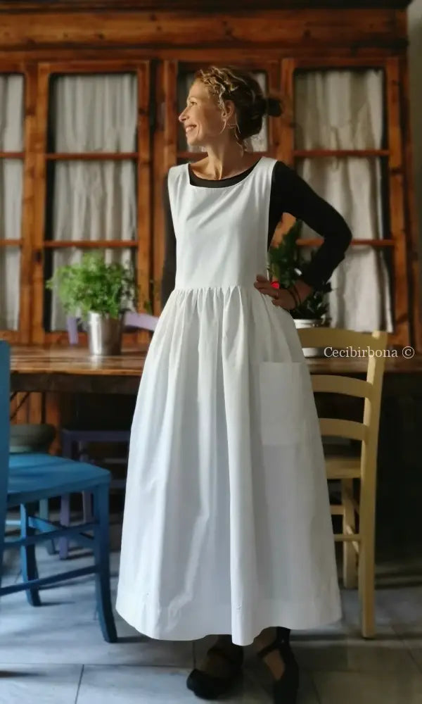 Grembiule in cotone antico con monogramma FP e ricamo con fiocchi (Ref. 16) grembiule donna tessuti antichi