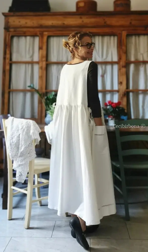 Grembiule in cotone antico con monogramma GR e sfilatura (Ref. 136) grembiule donna tessuti antichi