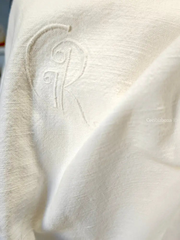 Grembiule in cotone antico con monogramma GR e sfilatura (Ref. 136) grembiule donna tessuti antichi