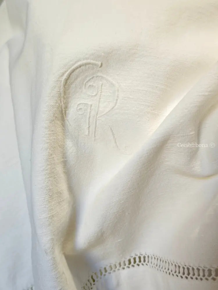 Grembiule in cotone antico con monogramma GR e sfilatura (Ref. 136) grembiule donna tessuti antichi