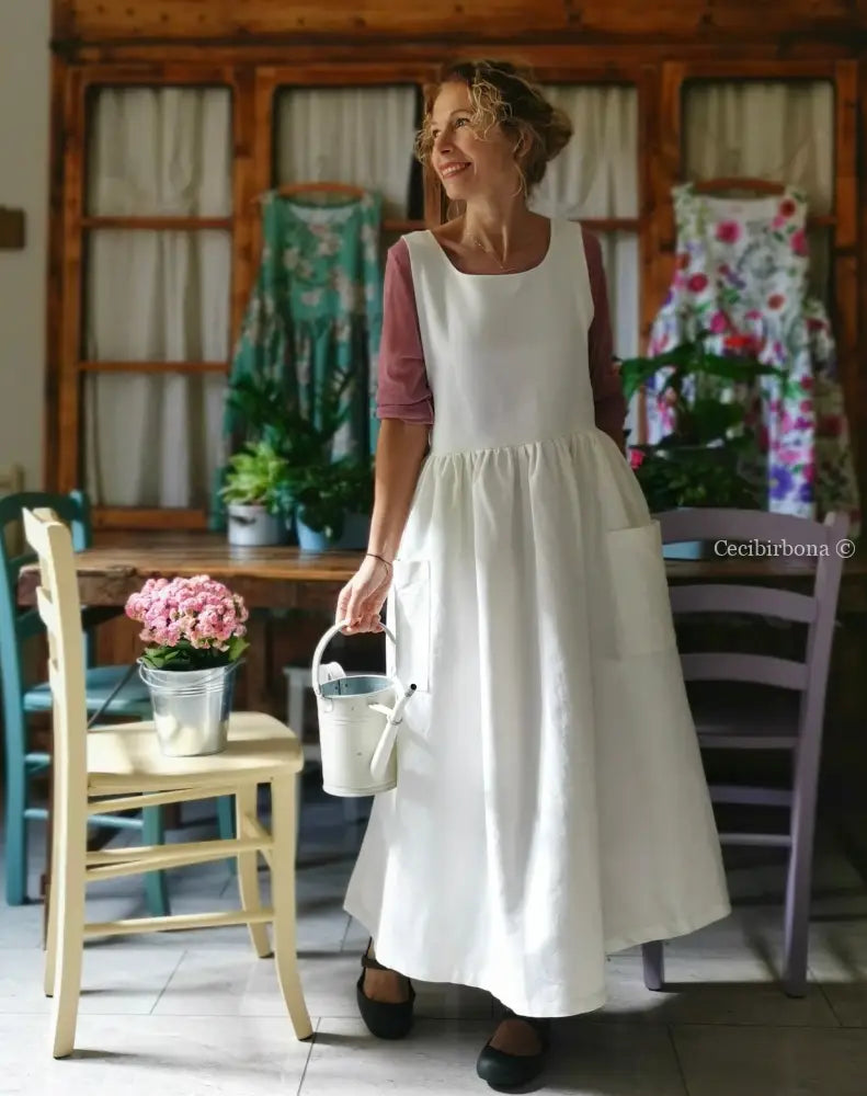 Grembiule in cotone bianco panna (Ref. 170) grembiule donna tessuti moderni