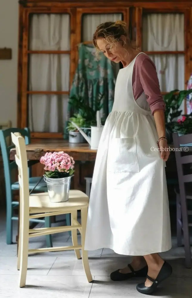 Grembiule in cotone bianco panna (Ref. 170) grembiule donna tessuti moderni