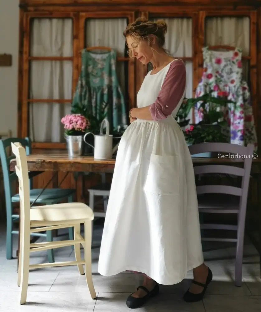 Grembiule in cotone bianco panna (Ref. 170) grembiule donna tessuti moderni