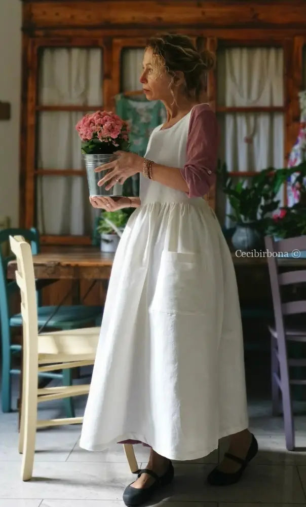 Grembiule in cotone bianco panna (Ref. 170) grembiule donna tessuti moderni