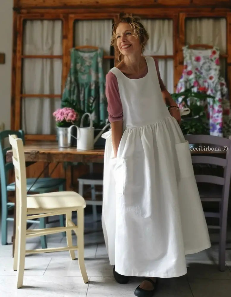 Grembiule in cotone bianco panna (Ref. 170) grembiule donna tessuti moderni