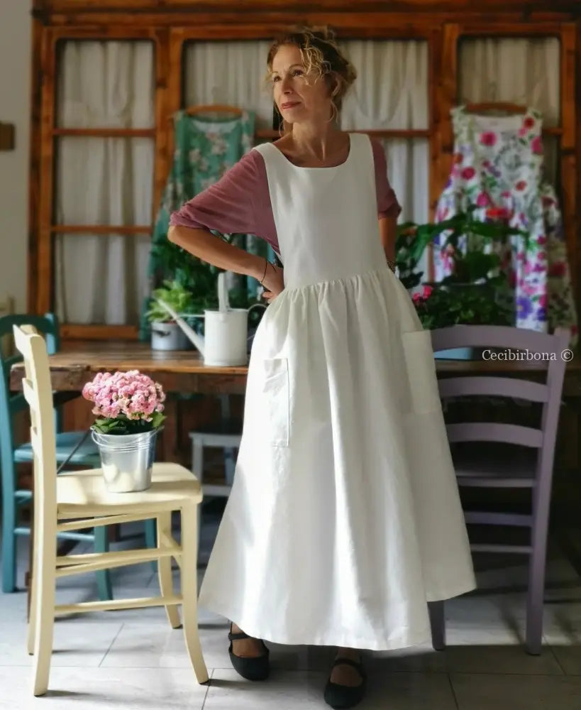 Grembiule in cotone bianco panna (Ref. 170) grembiule donna tessuti moderni