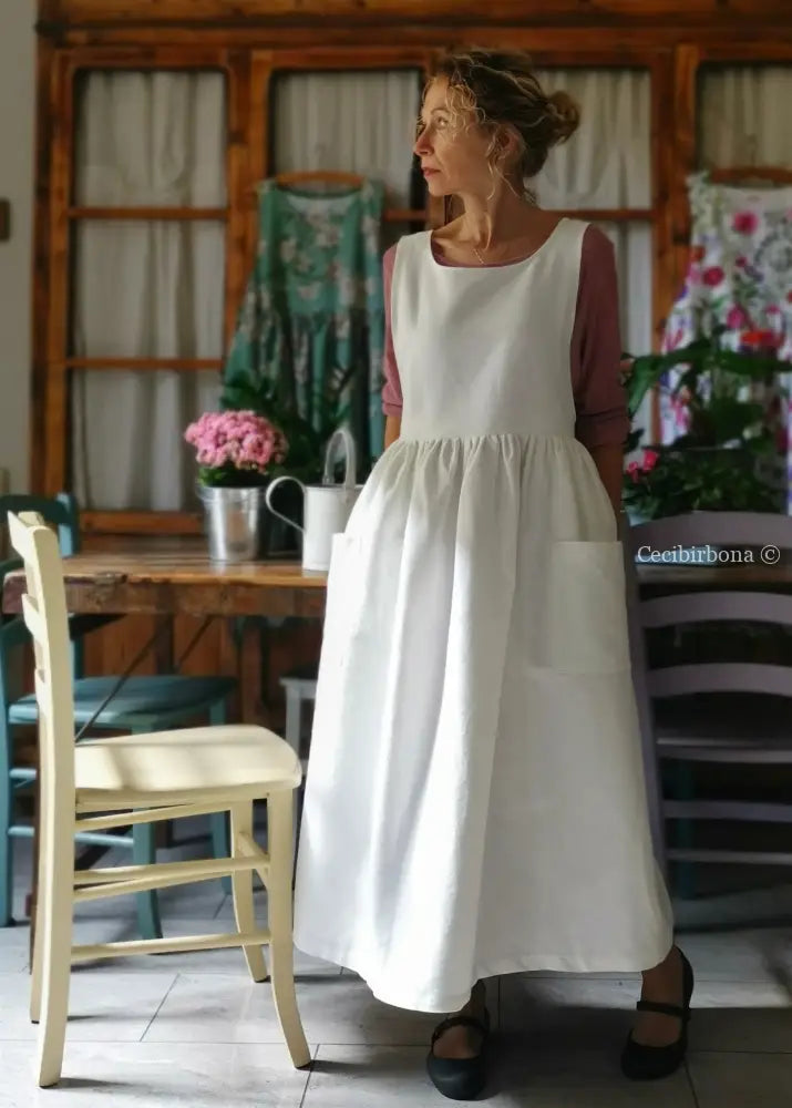 Grembiule in cotone bianco panna (Ref. 170) grembiule donna tessuti moderni