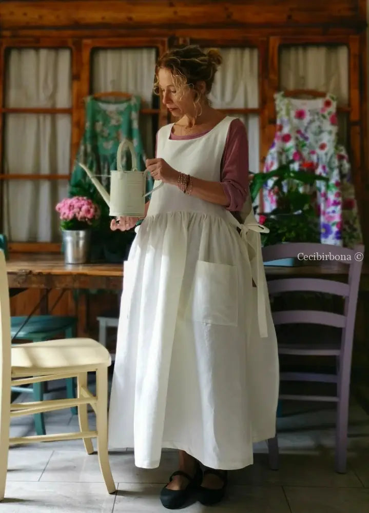 Grembiule in cotone bianco panna (Ref. 170) grembiule donna tessuti moderni