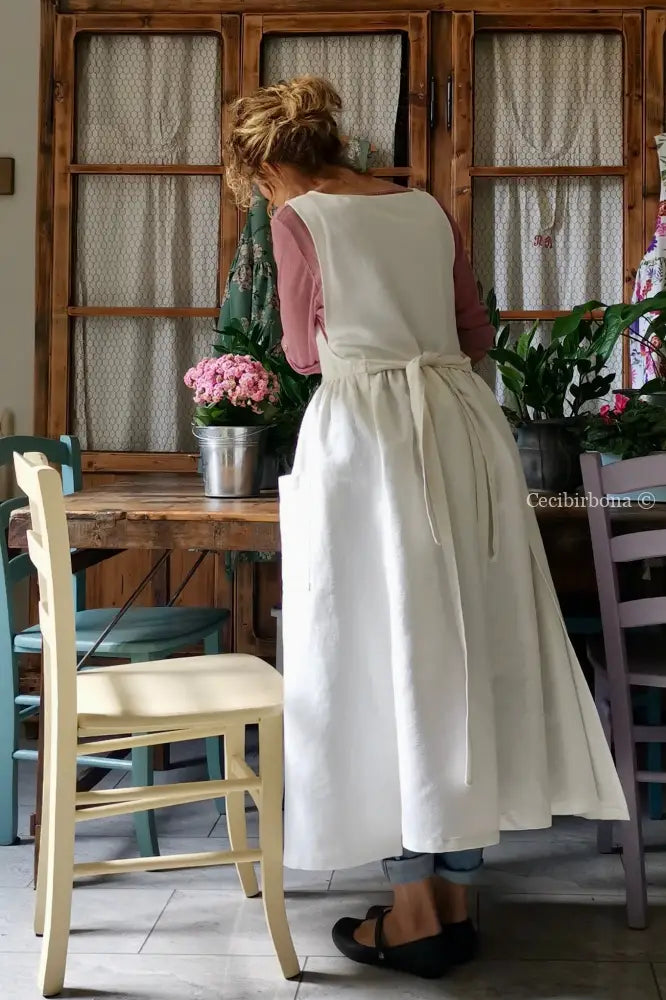 Grembiule in cotone bianco panna (Ref. 170) grembiule donna tessuti moderni