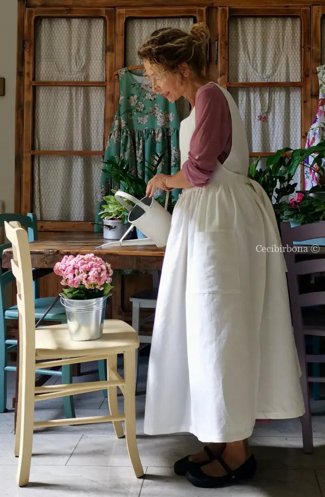 Grembiule in cotone bianco panna (Ref. 170) grembiule donna tessuti moderni
