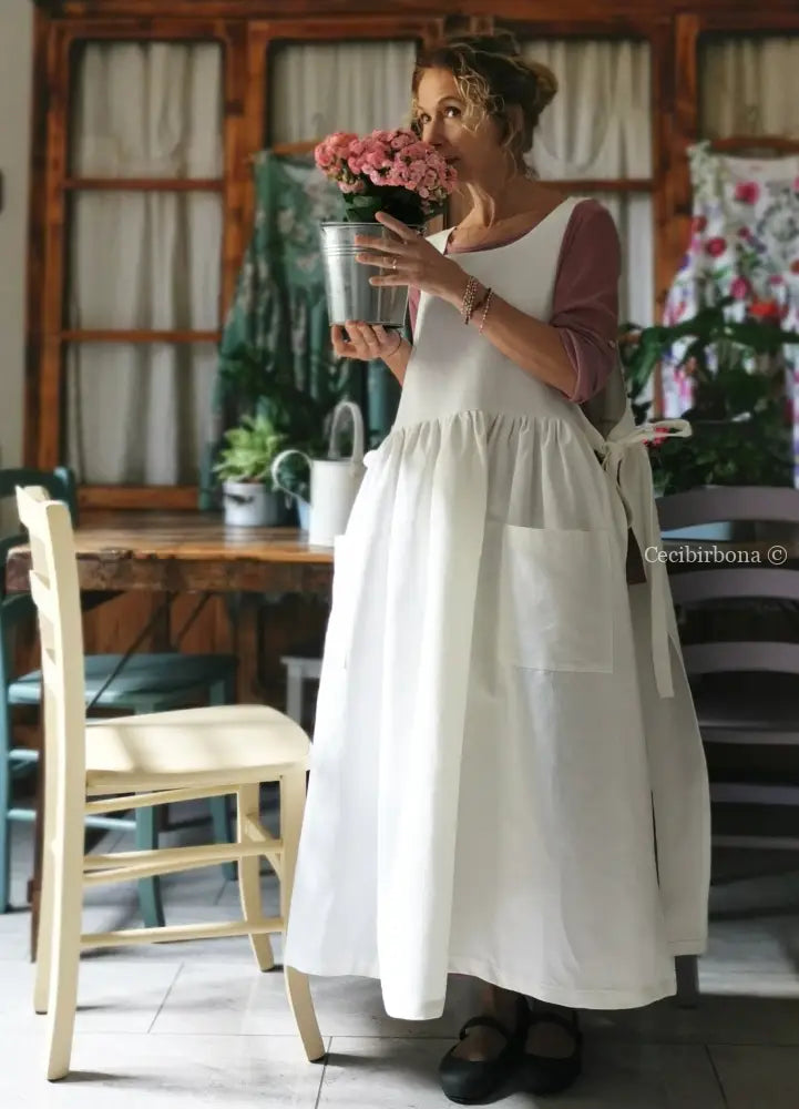 Grembiule in cotone bianco panna (Ref. 170) grembiule donna tessuti moderni