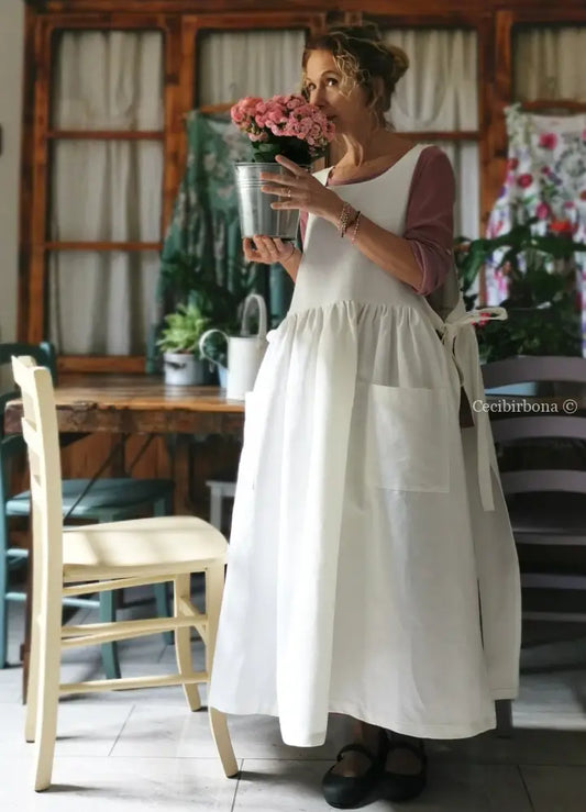 Grembiule in cotone bianco panna (Ref. 170) grembiule donna tessuti moderni
