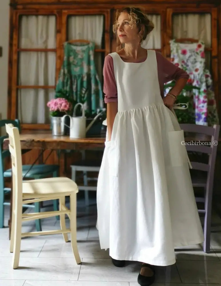 Grembiule in cotone bianco panna (Ref. 170) grembiule donna tessuti moderni