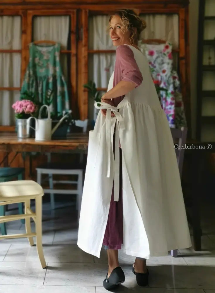 Grembiule in cotone bianco panna (Ref. 170) grembiule donna tessuti moderni