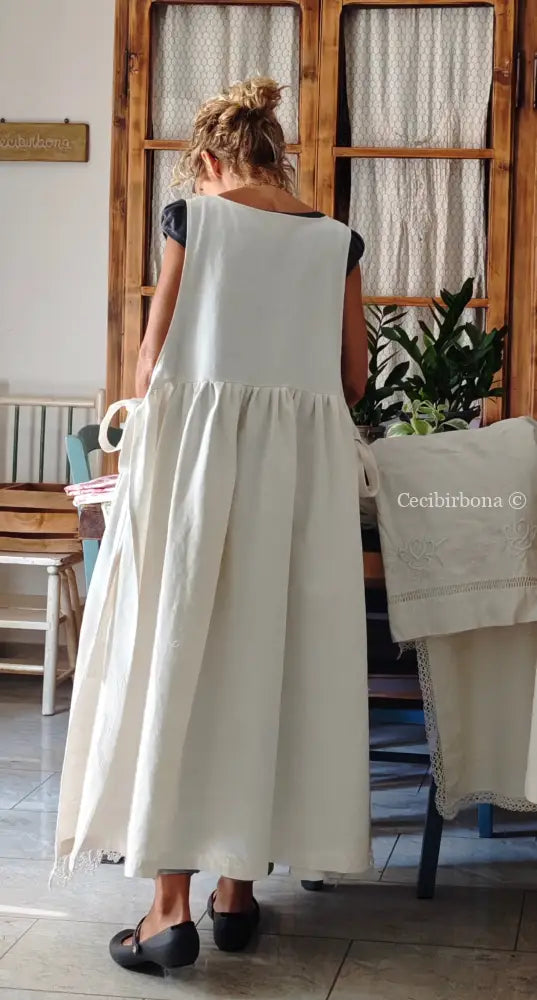 Grembiule in cotone con bordo all’uncinetto (Ref.220) grembiule donna in tessuto antico