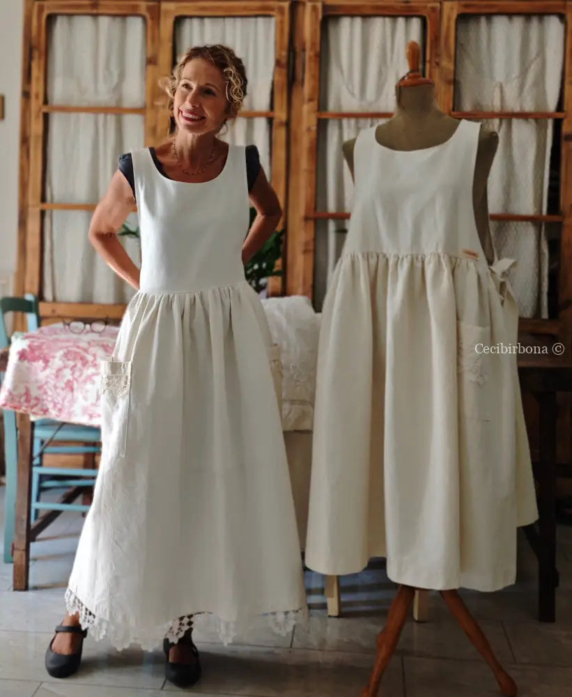 Grembiule in cotone con bordo all’uncinetto (Ref.220) grembiule donna in tessuto antico